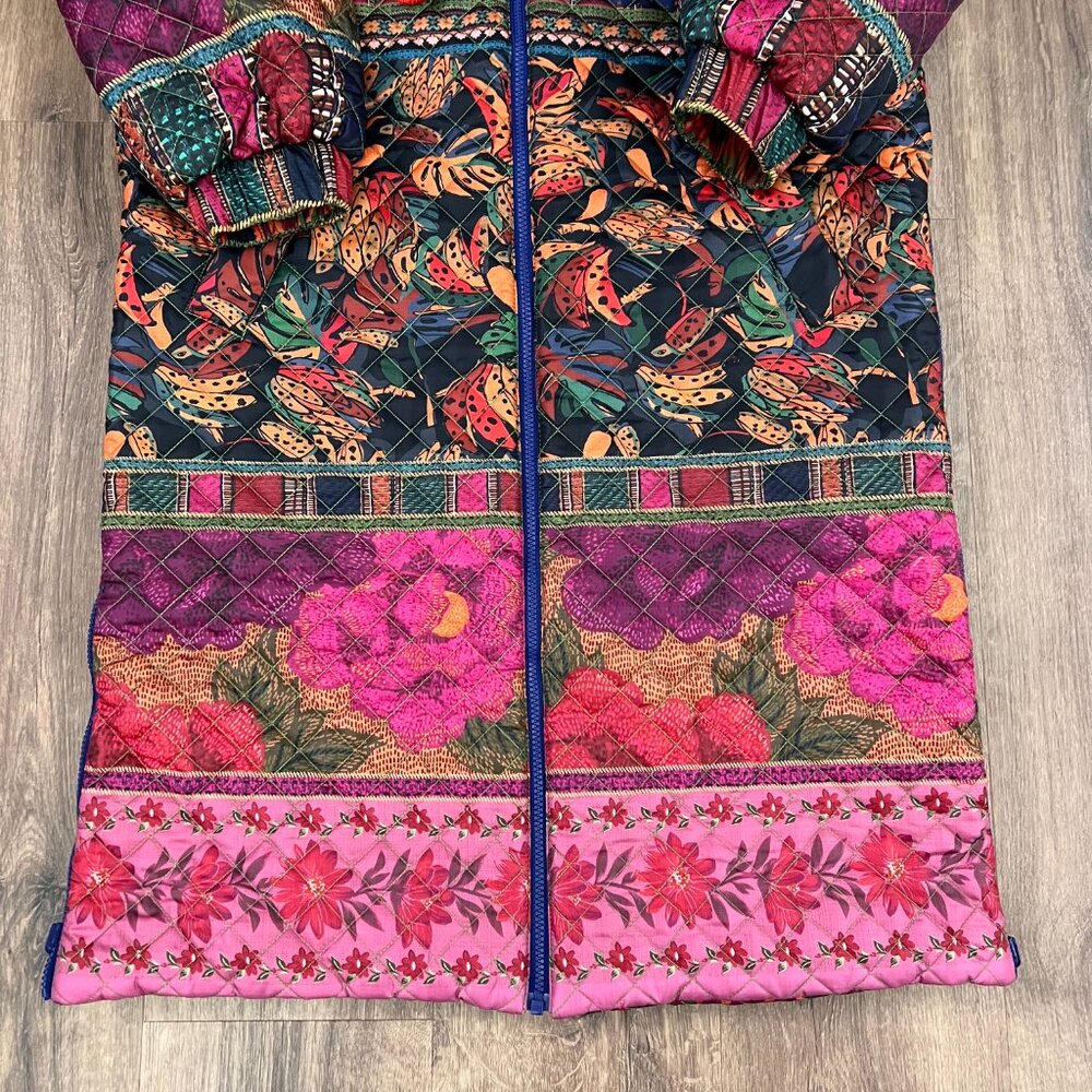 Farm Rio Mixed Patchwork Reversible Quilted Midi Puffer Coat Sz M - Picture 5 of 16